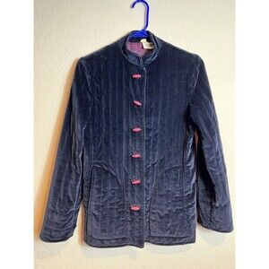 Vtg F.A. Chatta 70s Button-Up Navy Velour Quilted Jacket Union USA Made Womens S